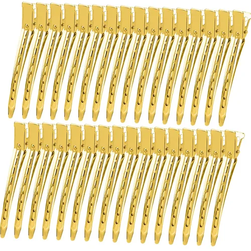 Vista 11 de YGDZ Pinzas de pico de pato, 30 pinzas de pelo de cocodrilo de metal de 3.5 pulgadas con agujeros, pinzas para el cabello para seccionar peinados