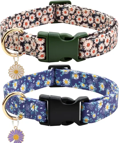 Vista 18 de Collar de perro con patrones de flores con accesorios, collares de algodón suave para perros pequeños, medianos y grandes, hembras y machos