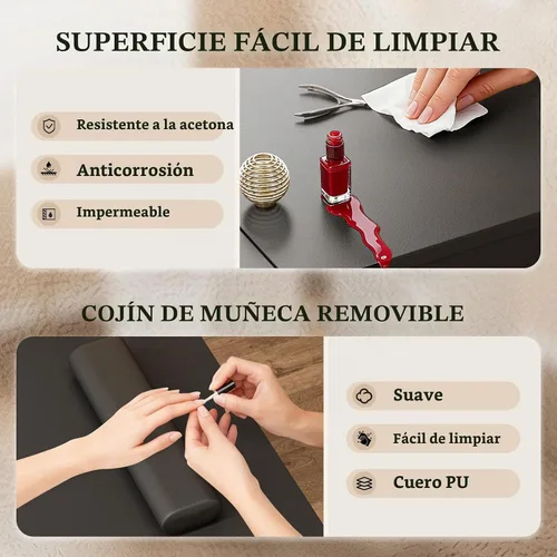 Vista 5 de Paddie Mesa de manicura con mesa extensible, mesa de escritorio de uñas para tecnología de uñas con soporte para bolsa de basura y cajón vertical