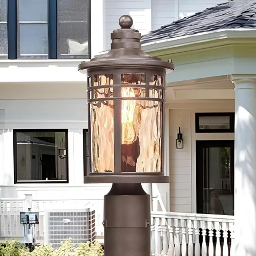 Vista 2 de Darkaway Luz de poste al aire libre, lámpara de poste de luz, carcasa de aluminio impermeable con vidrio ondulado ámbar para entrada de camino