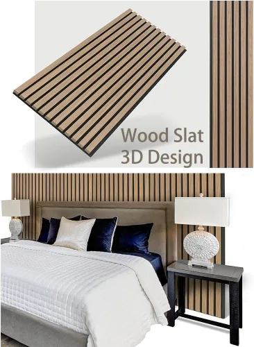 Vista 4 de Paneles de listones de chapa de madera acústica para decoración de paredes interiores y techos 3D sin costuras empalmadas absorbentes de sonido