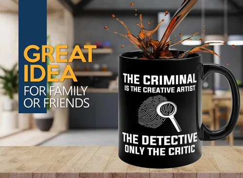 Vista 2 de Taza de café detective de 11 onzas, color negro