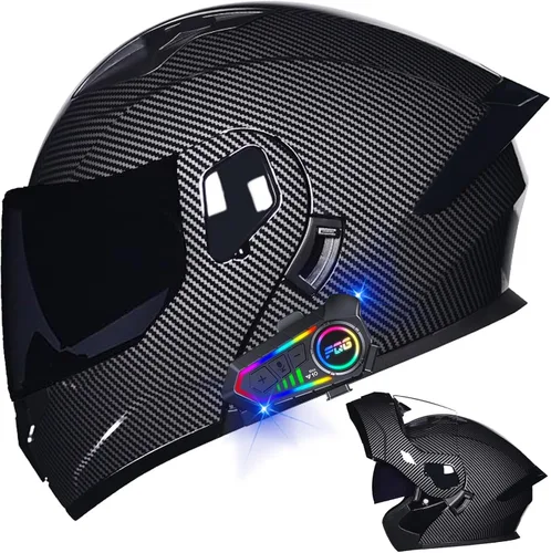 Vista 38 de Casco modular Bluetooth para motocicleta, aprobado por DOT, de cara completa, abatible, antivaho, doble visera, casco de motocicleta de calle, LENTE