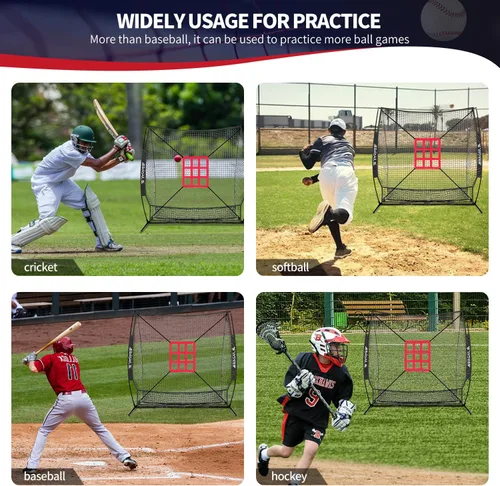 Vista 6 de BAGAIL 7x7 ft Baseball Softball Practice Net Sturdy Bow Frame, Heavy-Duty Mesh for Strong Hits, Including 2 Strike Zones, Carry Bag, Ground