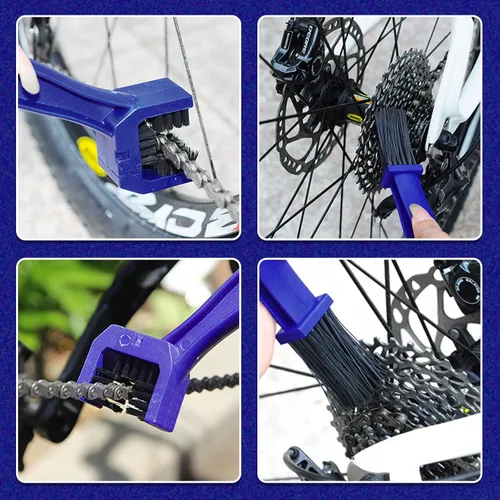 Vista 6 de Juego de limpiador de cadena de bicicleta, 4 unidades, cepillo de limpieza de cadena de bicicleta, cepillo de bielas de bicicleta, línea de acabado