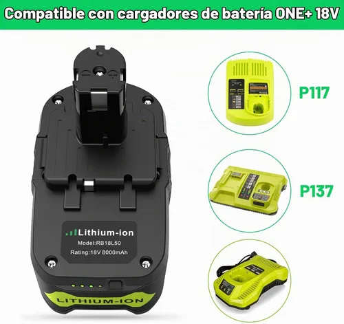 Vista 7 de TREE.NB Reemplazo de 8.0Ah 18V para batería Ryobi de 18 V de capacidad ultra alta compatible con batería Ryobi ONE+ de 18 V P102 P103 P104 P105 P106