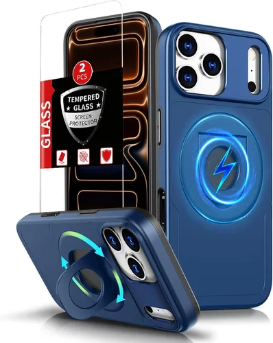 Vista 10 de Funda magnética para iPhone 11 Pro compatible con carga inalámbrica MagSafe, con 2 protectores de pantalla, anillo kickstand de 360° integrado +