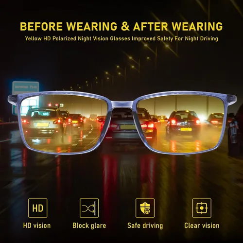 Vista 7 de DUCO Las mujeres redondas polarizadas visión nocturna conducción antideslumbrante amarillo gafas polarizadas reducen el deslumbramiento y mejoran