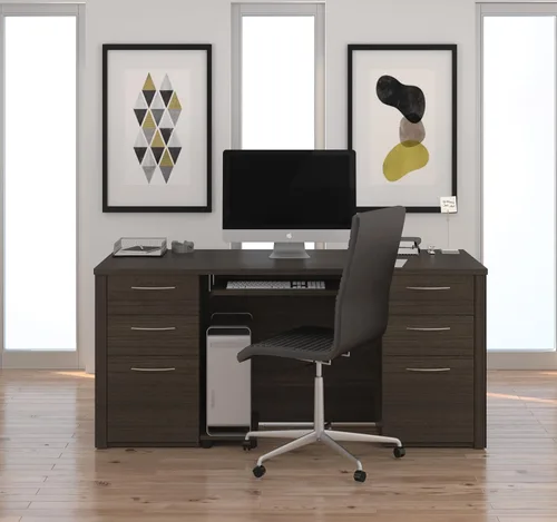 Vista 2 de Bestar Embassy - Escritorio ejecutivo con dos pedestales, 66 W, color chocolate oscuro