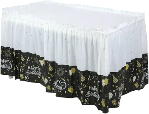 Vista 9 de 2 Pack Black Table Skirt Cover Happy Birthday Tablecloth Party Table Skirt Rectangular Table Cloth Cover for Indoor or Outdoor Parties Style 5