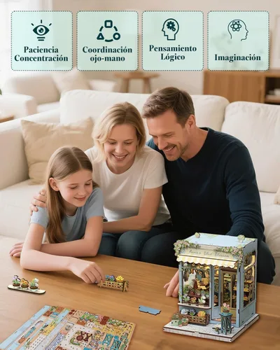 Vista 6 de Cutefun - Kit de rincón de libros - Kit de casa en miniatura DIY para adultos y adolescentes, kit de rompecabezas de madera 3D en miniatura con LED