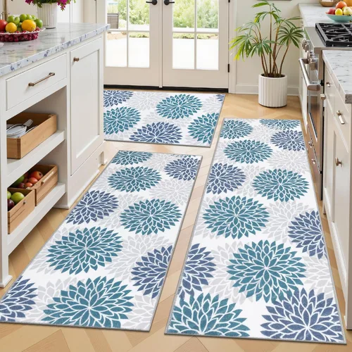 Vista 15 de Ileading Juego de 3 alfombras de cocina bohemias con corredor, alfombra de cocina, alfombras y tapetes antideslizantes lavables para cocina, suelo