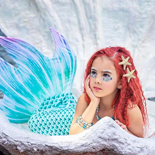 Vista 2 de Juego de pinzas para el cabello y cuerpo con purpurina de estrella de mar, disfraz de sirena para mujeres, niñas y adultos, accesorios 3 en 1