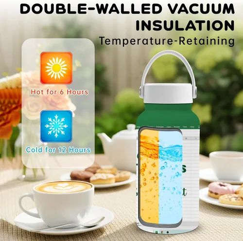 Vista 8 de Botella de agua de contabilidad de 25 onzas con tapa de popote y tapa de bebida directa, botellas de agua de acero inoxidable contables, botella