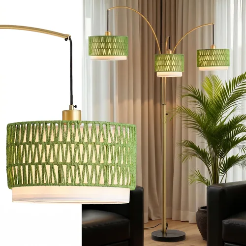 Vista 12 de Lámpara de pie de ratán para sala de estar, lámpara de pie boho de 80 pulgadas de altura con interruptor giratorio, lámpara de arco de 3 luces