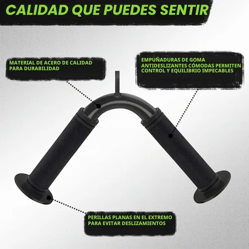 Vista 2 de Barra de prensa de tríceps, accesorio de cable de barra en V, acero resistente con agarre de goma antideslizante (negro)