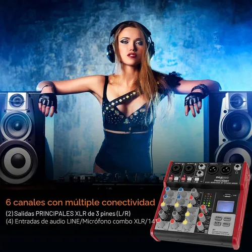 Vista 8 de Mezclador de sonido de audio de estudio Pyle - Consola de mezcla digital portátil profesional compatible con Bluetooth de 4 canales con interfaz USB