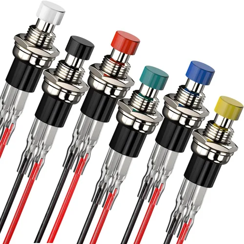 Vista 10 de Interruptor de botón momentáneo, 1A 250V AC SPST Mini interruptores de botón con cable normal cerrado (NC) tapa negra - 10 piezas