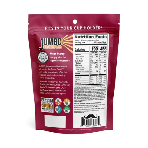 Vista 2 de Jumbo Sunflower Seeds Paquete de muestras - Original, rancho, pimienta, barbacoa, chipotle (10 bolsas)