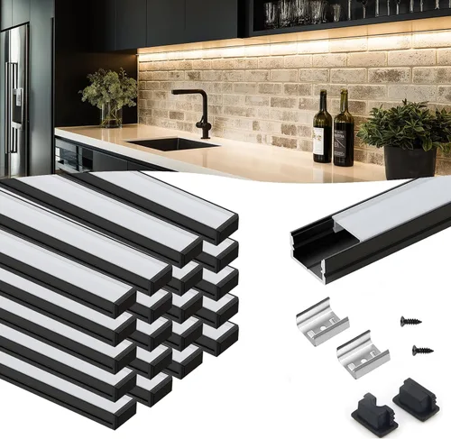 Vista 12 de VST Paquete de 6 canales LED de 1 pie, canal difusor LED en forma de U, sistema de canales de aluminio LED con cubierta lechosa, tapas de extremo