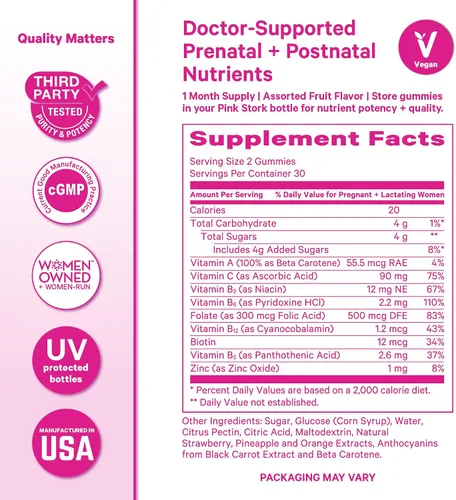 Vista 6 de Pink Stork Fertilidad + vitaminas prenatales + gomosas posnatales – Apoyo completo para el viaje de la maternidad – Multivitamínico con folato