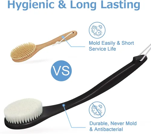 Vista 3 de Cepillo de ducha exfoliante para el cuerpo, nunca se moldea de 15 pulgadas, cepillo de espalda de mango largo para ducha, cepillo corporal