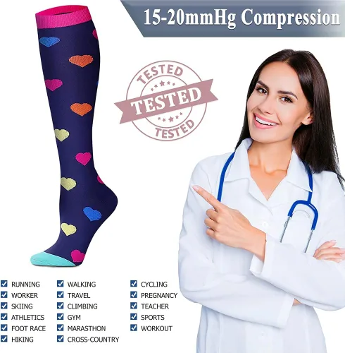 Vista 5 de QUXIANG - Calcetines de compresión de cobre para mujeres y hombres (8 pares), lo mejor para correr, ciclismo, atletismo, 15-20 mm Hg