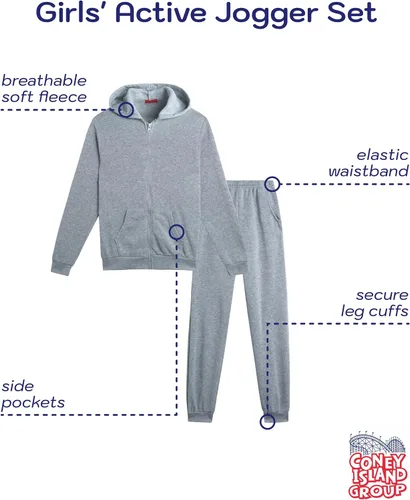 Vista 2 de Coney Island Conjunto deportivo para niña 2 piezas sudadera con capucha de forro polar y pantalones deportivos Ropa deportiva para niñas (7-16)