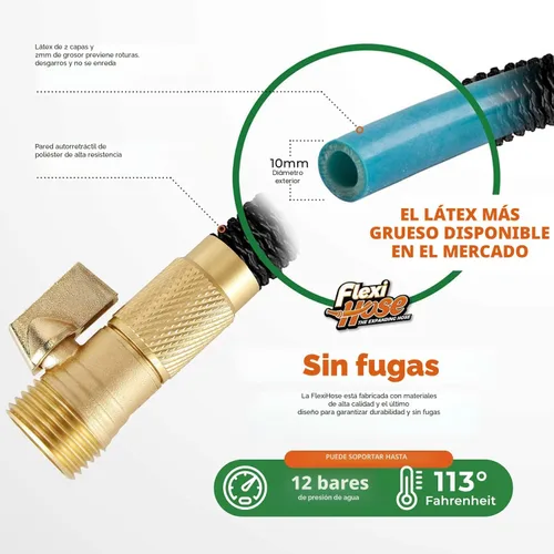 Vista 4 de Flexi Hose Plus Manguera de jardín expandible con boquilla de 8 funciones, 50 pies, manguera de jardín retráctil ligera, manguera de agua