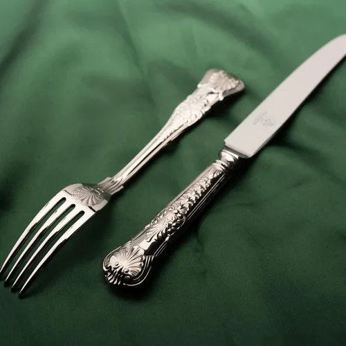 Vista 7 de Juego de cubiertos de 40 piezas para 8, 18 y 10 de acero inoxidable, juego de cubiertos antiguos vintage, cuchara tenedor de cuchillo, resistente