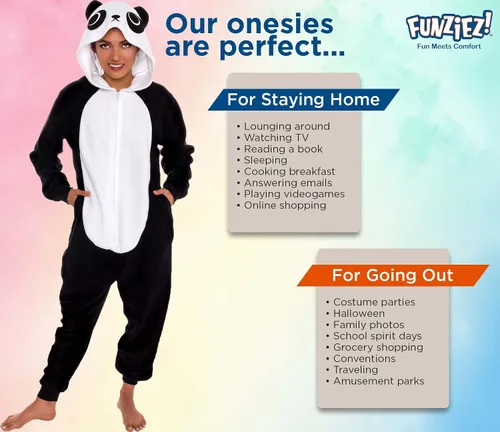 Vista 5 de Slim Fit Adult Onesie - Animal Halloween Costume - Plush Fruit One Piece Cosplay Suit for Women and Men by FUNZIEZ!