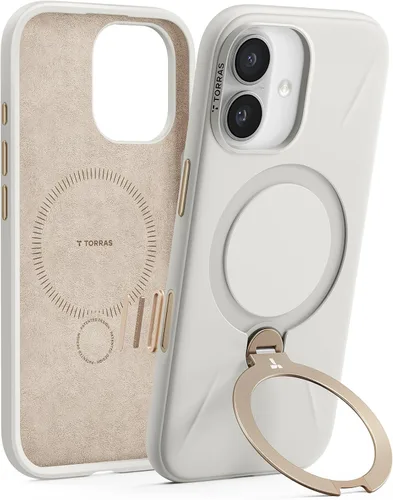 Vista 16 de TORRAS Funda de silicona líquida para iPhone 16 Pro con anillo magnético giratorio de 360 grados y control de cámara, compatible con MagSafe, Funda