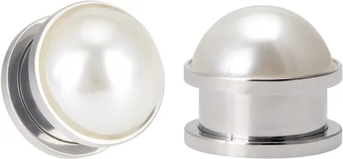 Vista 5 de Qmcandy 2 unidades de túneles de oreja de perlas de acero inoxidable, doble acampanada, tapones de tornillo para perforación 2G-58 pulgadas