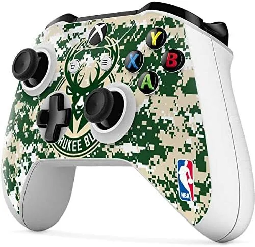 Vista 2 de Skinit Decal Gaming Skin Compatible with Xbox One S Controller - Officially Licensed NBA Milwaukee Bucks Camo Digi Design