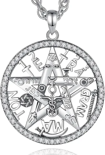 Vista 10 de CELESTIA Colgante de plata de ley 925, anillos de tetragrammaton, collar masónico, joyería de pentagrama para mujeres y hombres