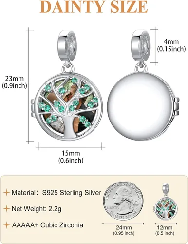 Vista 11 de Custom4U Photo Charms for Bracelets 925 Sterling Silver/Gold Plated Heart/Tree of Life/Round Charm Bead Personalized with Picture Custom