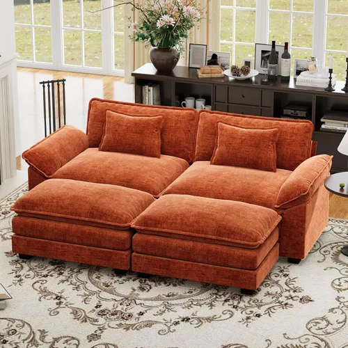 Vista 100 de Sofá modular de gran tamaño de 154 pulgadas, cómodo sofá en forma de U con 3 otomanas móviles, sofá moderno de felpilla de 7 plazas para sala