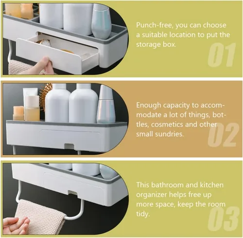 Vista 6 de Estante de esquina para ducha, baño, estantes flotantes, soporte para toallas de baño, estantes ajustables, riel para colgar en la pared