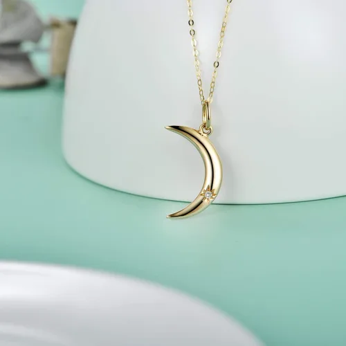 Vista 3 de SISGEM Collares con colgante de luna de diamante natural de oro de 14 quilates, joyería para regalos de aniversario para mujeres, esposa, mamá