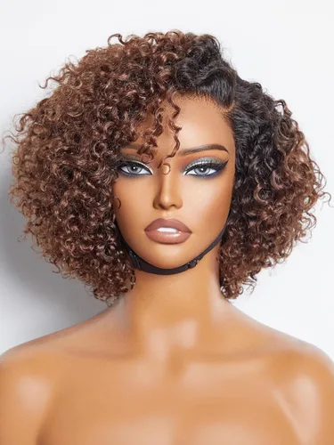Vista 54 de LUVME HAIR Pelucas de cabello humano rizado sin pegamento de 6 pulgadas, precortadas, indetectable, HD, encaje Bob, peluca corta y rizada con ondas