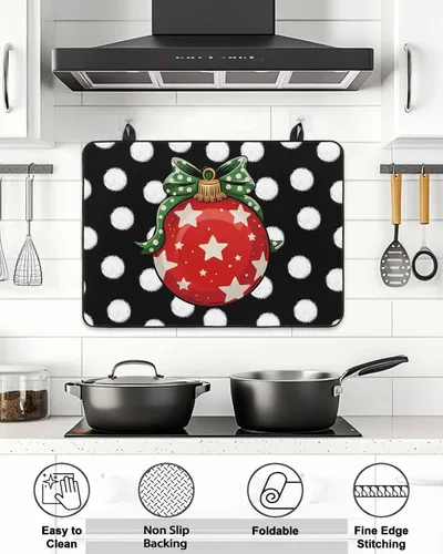 Vista 5 de Cubierta de estufa de bolas de luz de Navidad para estufa eléctrica, bola roja, punto verde, negro, cubierta superior de estufa de invierno