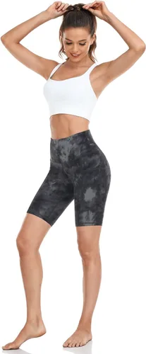 Vista 4 de HeyNuts Pantalones cortos de ciclismo esenciales con bolsillos laterales para mujer, pantalones cortos de compresión de cintura alta para yoga, 4
