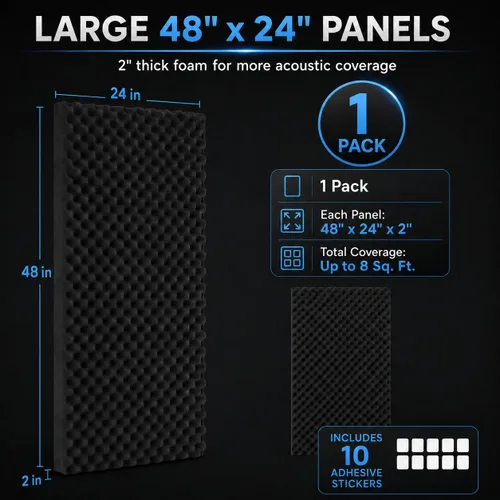 Vista 2 de 1 paquete de paneles de espuma acústica para caja de huevos, 48 x 24 x 2 negro 1pack
