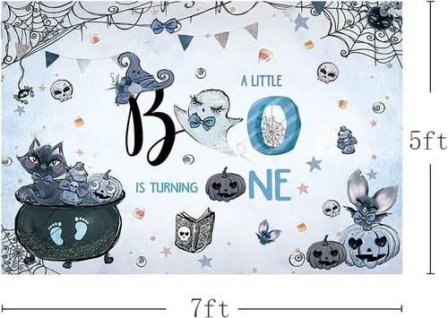 Vista 3 de MEHOFOND Fondo espeluznante de 7 x 5 pies para fotografía de primer cumpleaños de Halloween para niño, acuarela azul, Halloween, boo, fiesta
