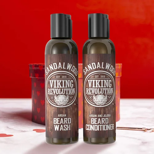 Vista 3 de Viking Revolution Juego de acondicionador para barba y lavado de barba con aceites de argán y jojoba, suaviza y fortalece, aroma natural de sándalo