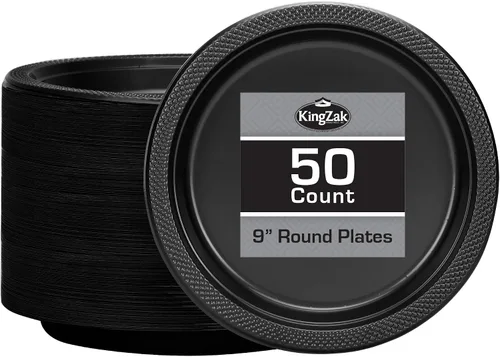 Vista 12 de Hanna K. Signature - Platos de plástico negro para fiesta, platos desechables de 7 pulgadas, 50 unidades, suministros de fiesta para aperitivos