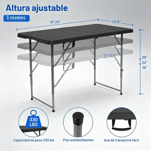 Vista 2 de Dkeli Mesa plegable de 4/6 pies para interiores y exteriores, mesa de plástico resistente, portátil, plegable, para camping, comedor, mesa de Negro