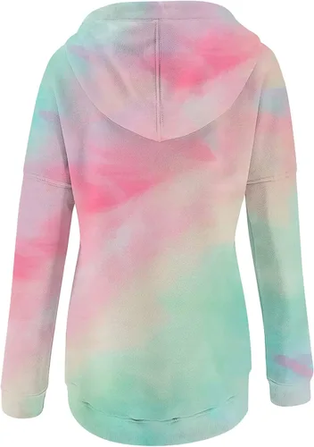 Vista 3 de Sudadera con capucha y media cremallera para mujer, con cordón, atlética, moderna, con bolsillo frontal, manga larga, para otoño