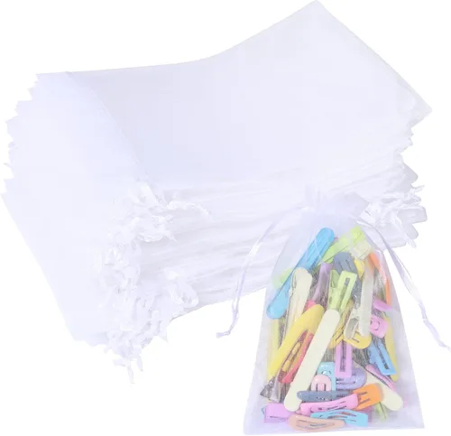 Vista 8 de Partyeah 50 bolsas de organza de 4 x 6 pulgadas, pequeñas bolsas de malla para joyas, bolsas con cordón para bolsas de regalo de organza de dulces