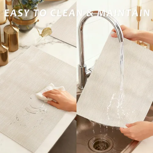 Vista 6 de Juego de 4 manteles individuales de vinilo duraderos, antideslizantes para mesa de comedor, resistentes al calor, lavables, de PVC, fáciles